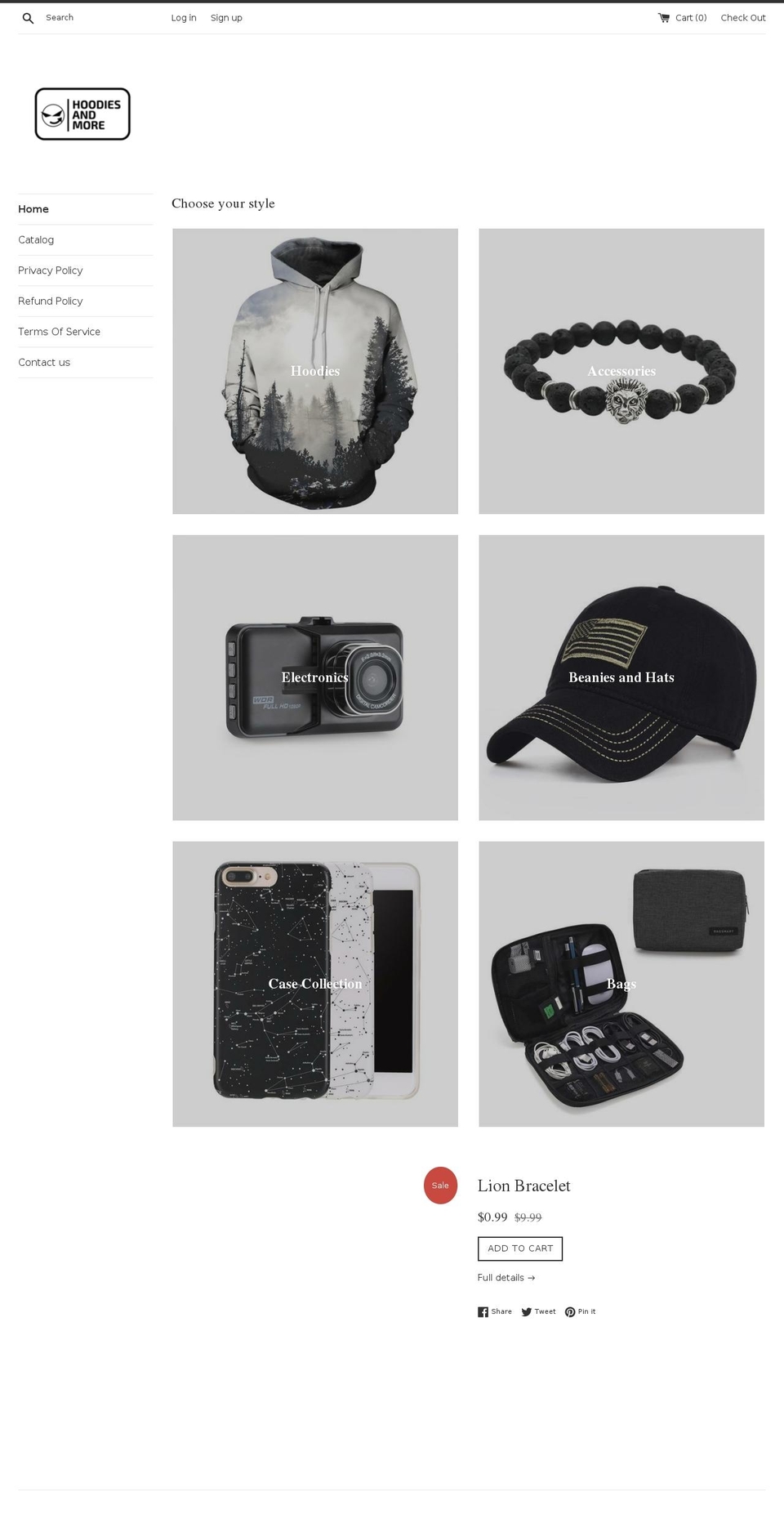 hoodiesandmore.com — Shopify storefront screenshot