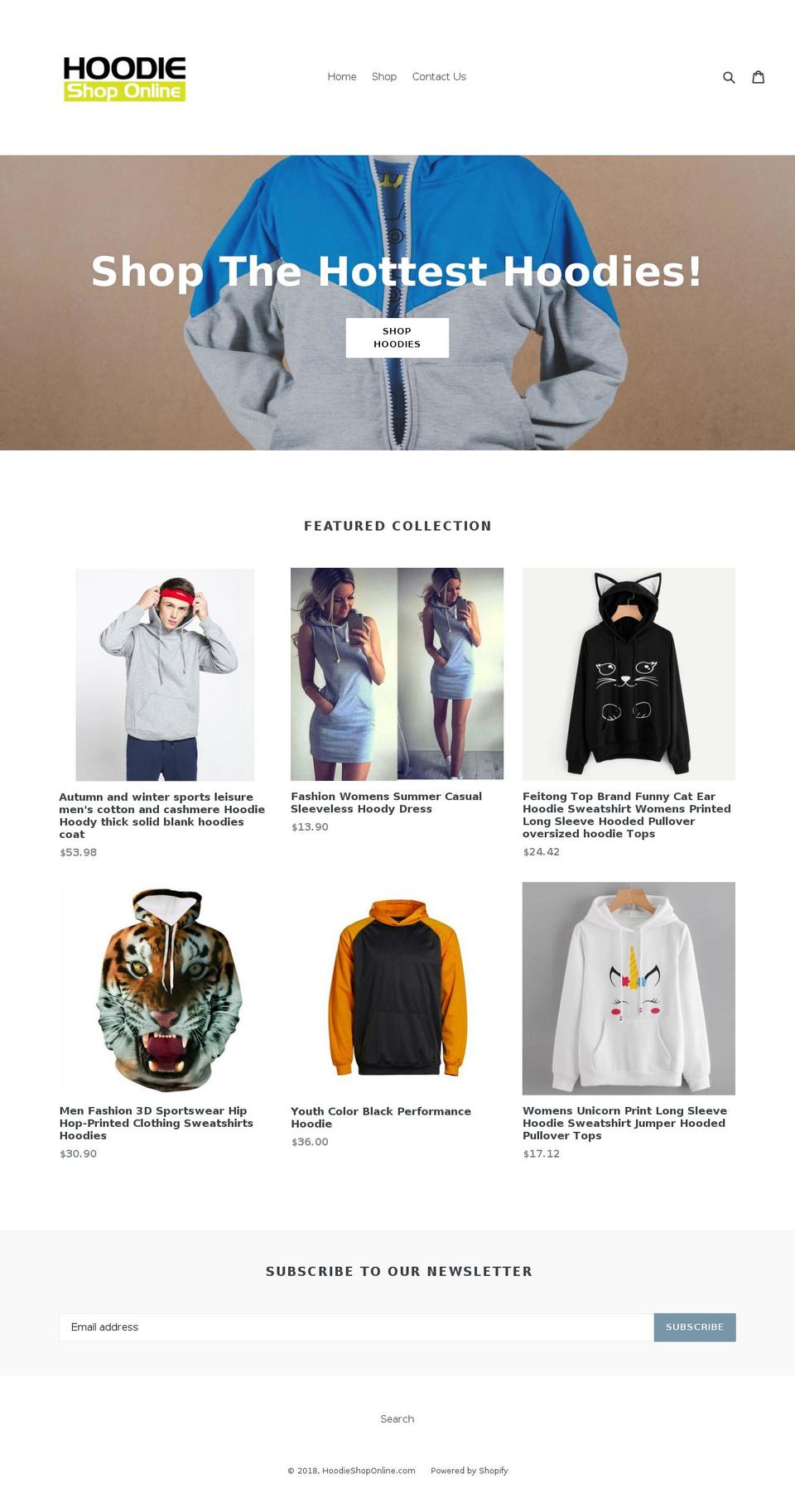 hoodieshoponline.com — Shopify storefront screenshot