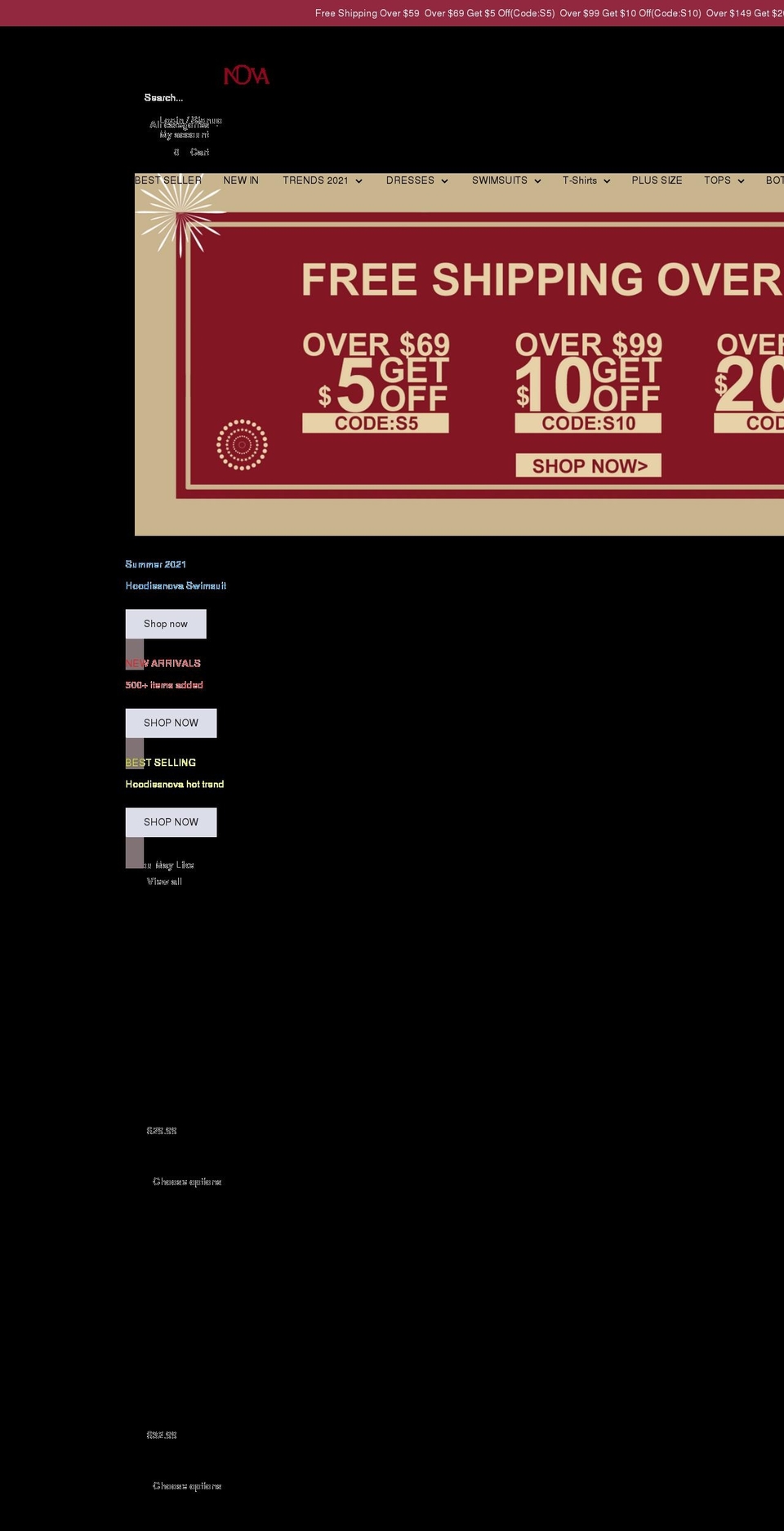 hoodiesnova.com shopify website screenshot