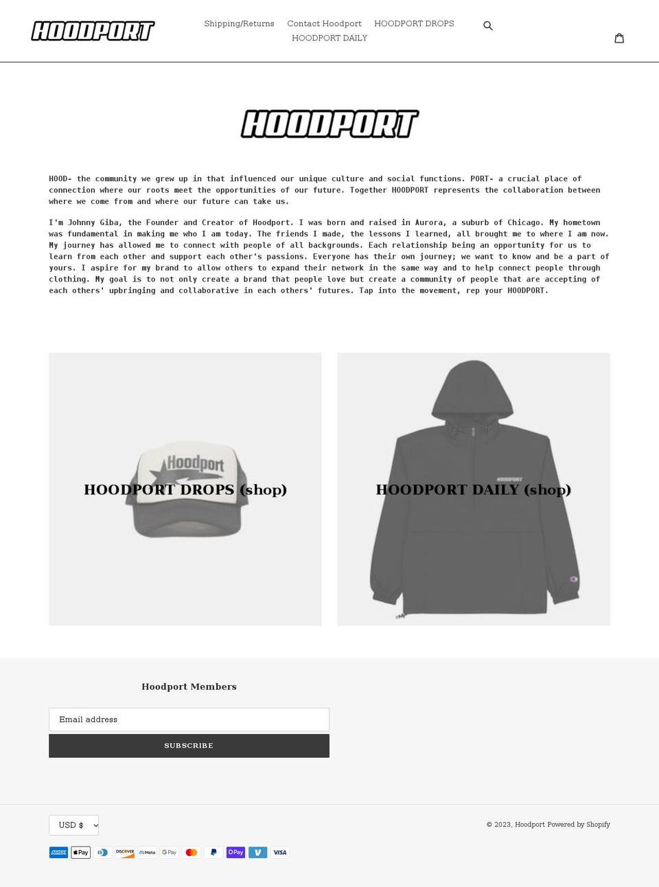 hoodportchicago.com shopify website screenshot