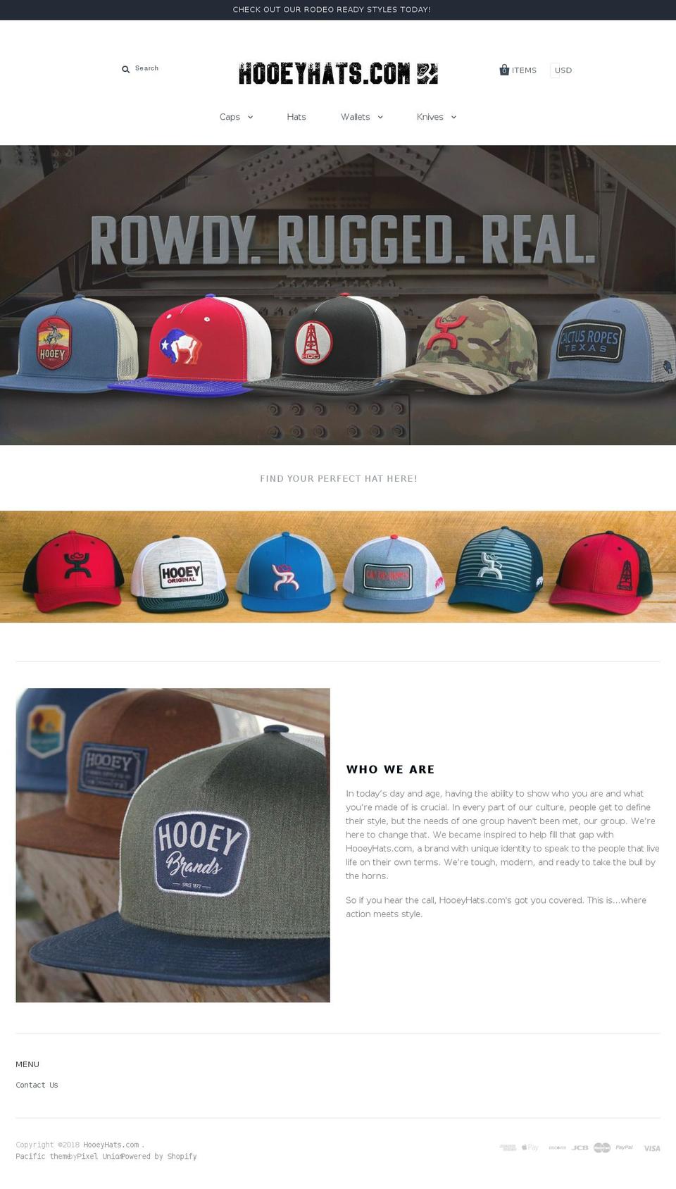 hooeyhats.com — Shopify storefront screenshot