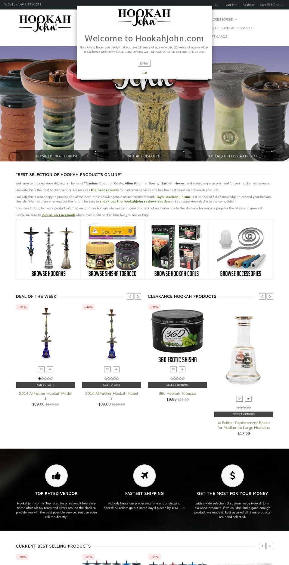 hookahjohn.com shopify website screenshot