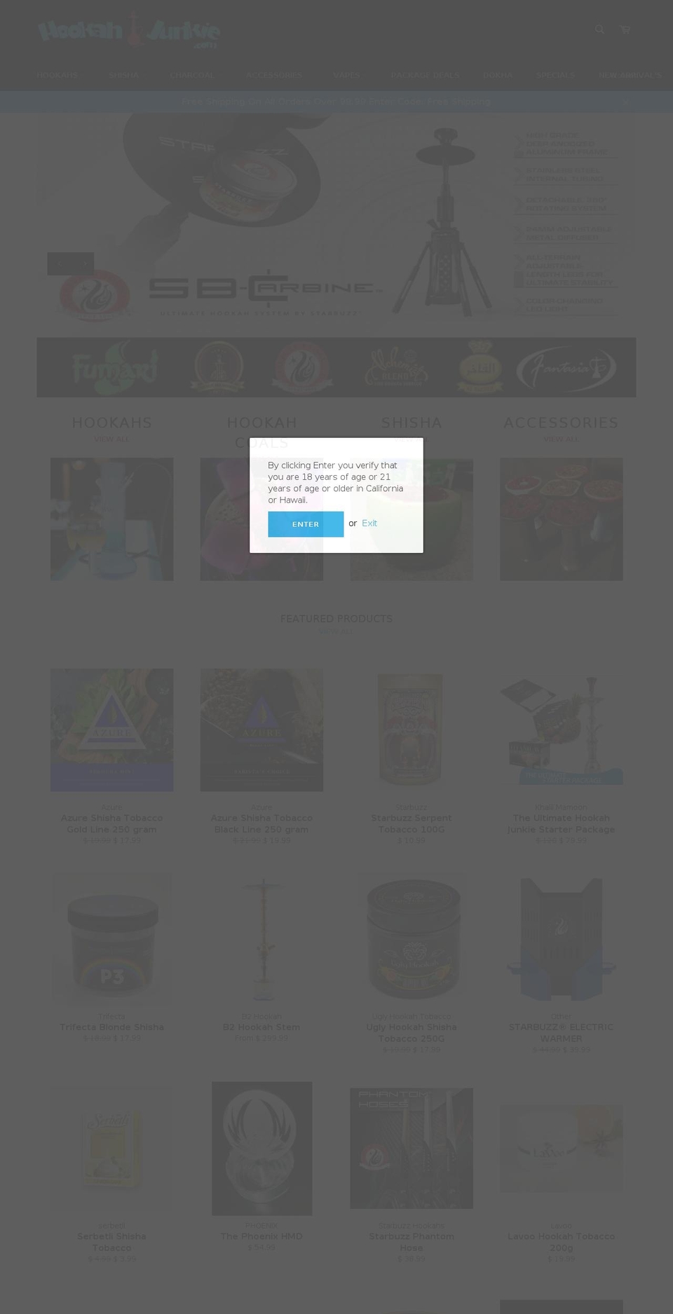 hookahjunky.com — Shopify storefront screenshot