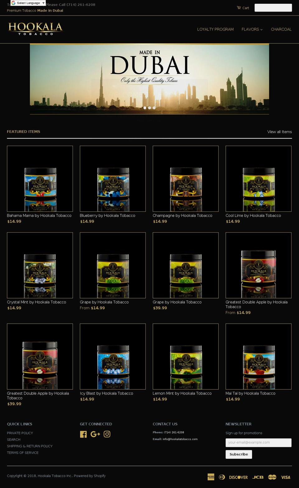 hookalatobacco.com — Shopify storefront screenshot