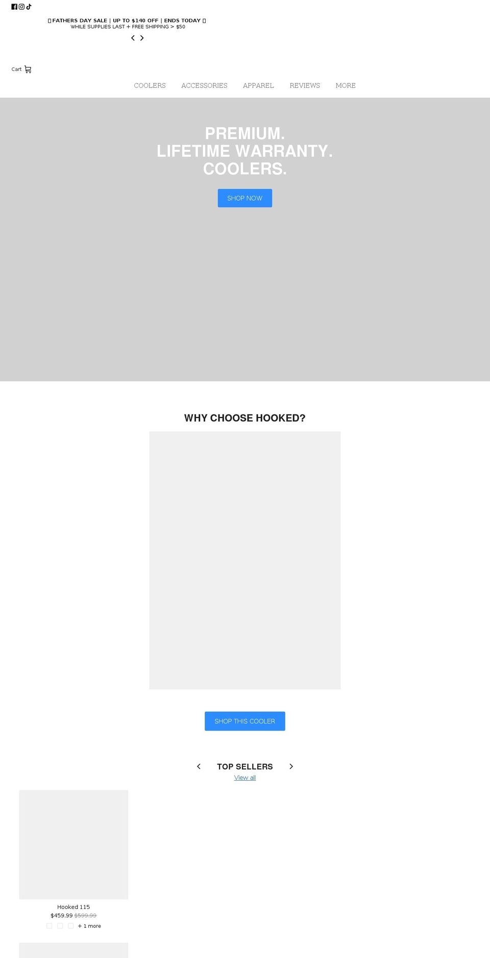hookedcoolers.com shopify website screenshot