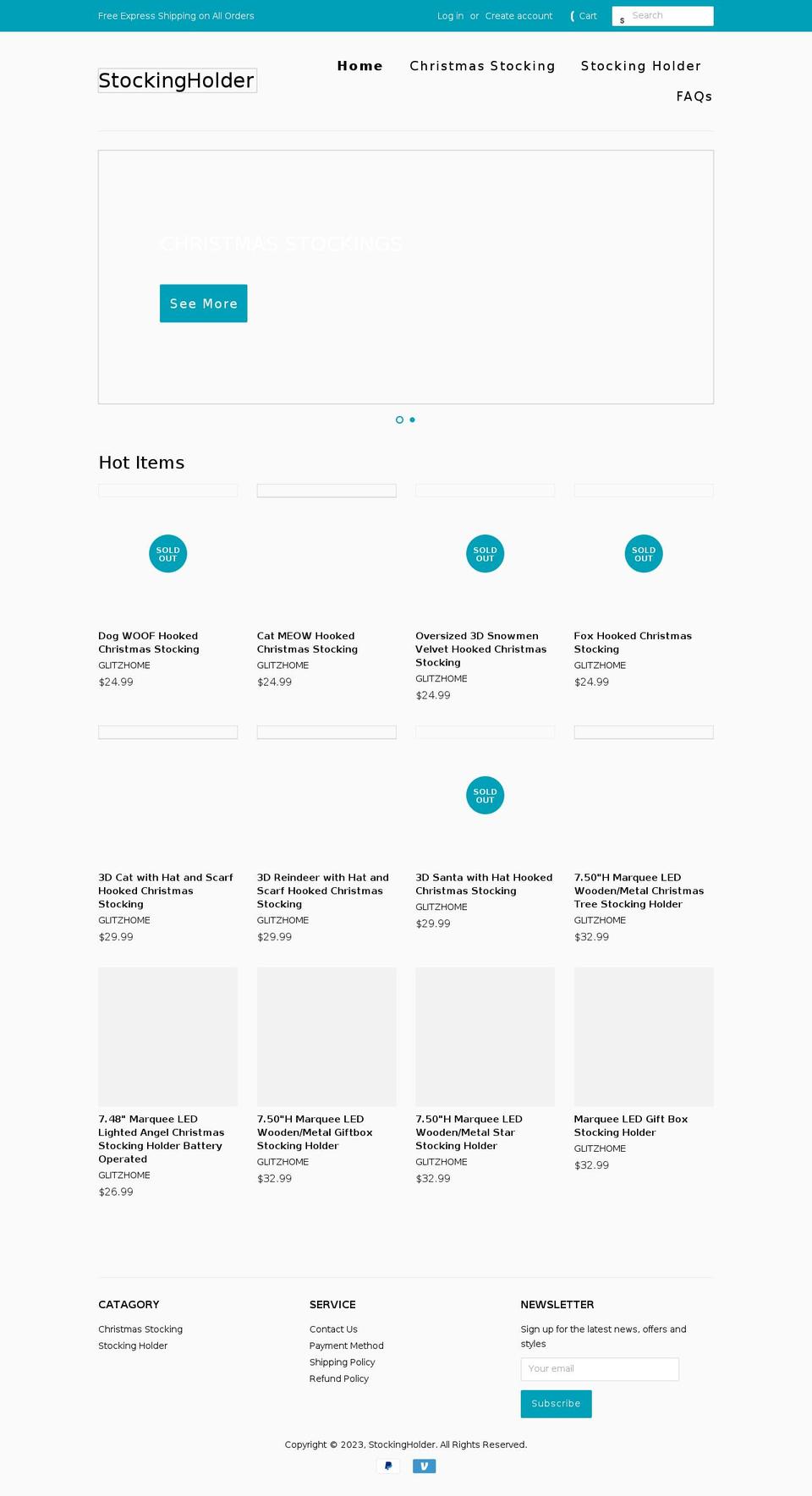 hookedstocking.com shopify website screenshot