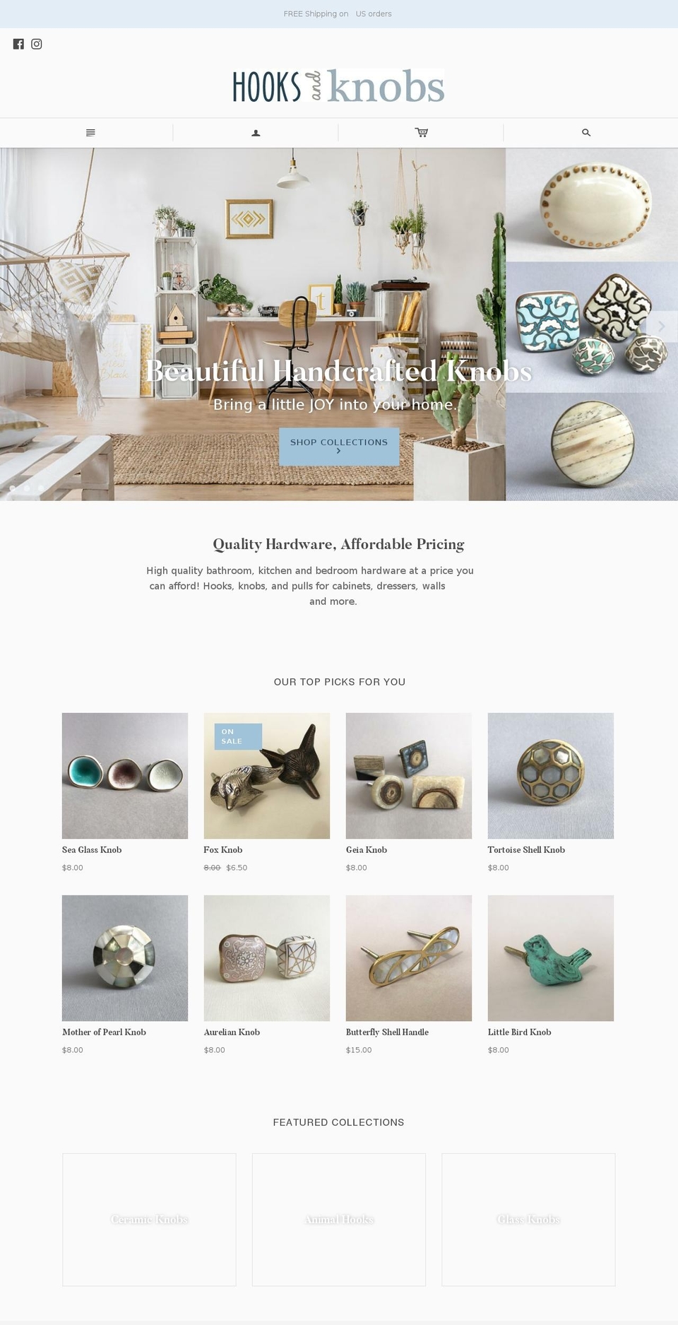 hooksandknobs.com shopify website screenshot