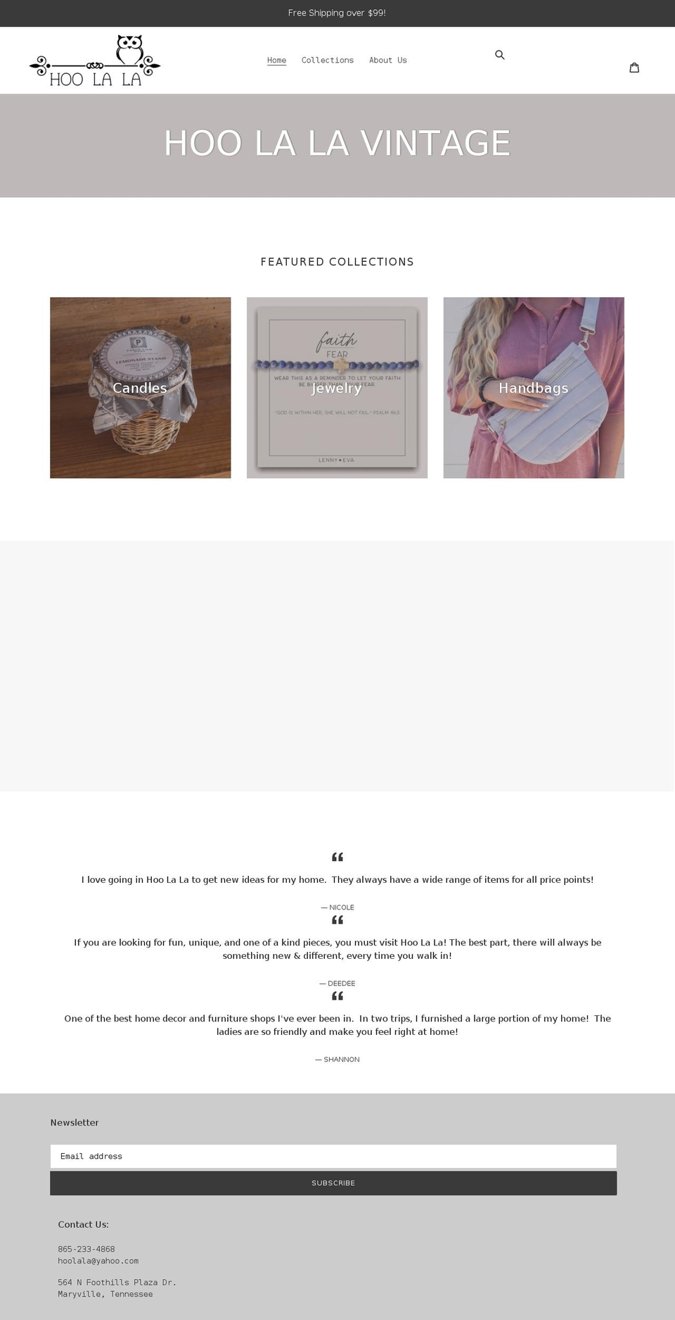 hoolalavintage.com shopify website screenshot