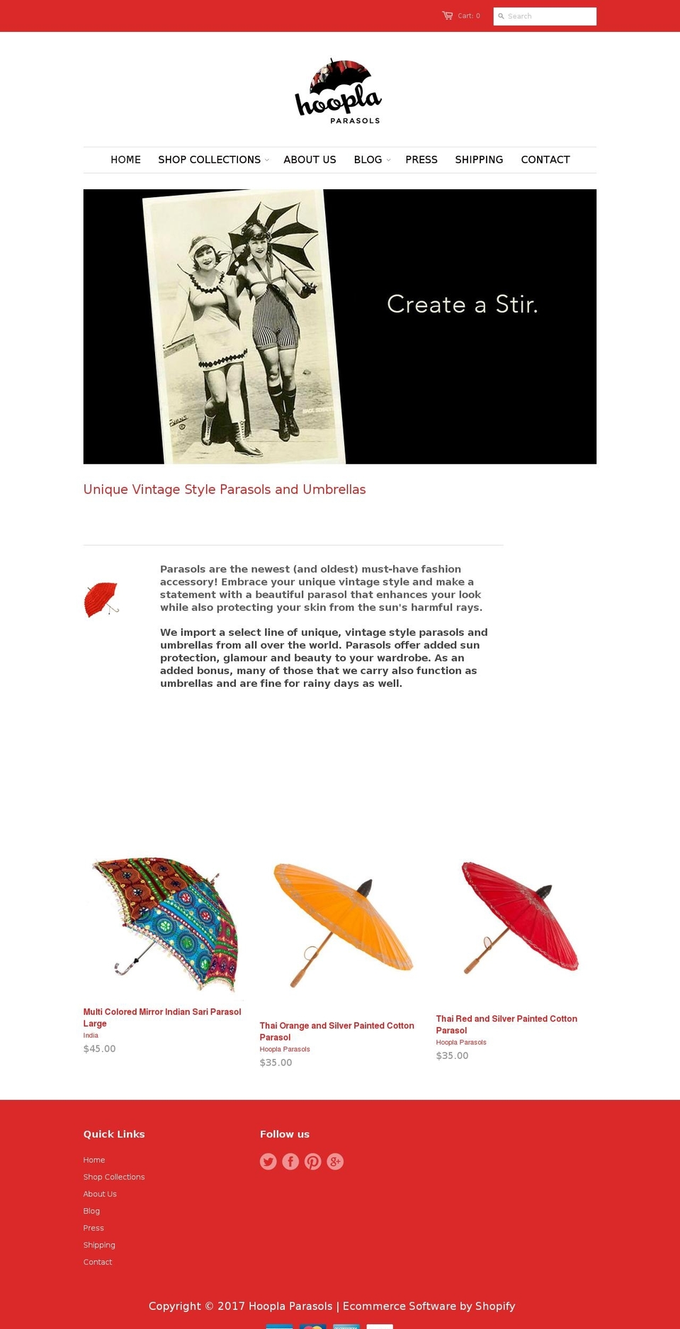 hooplaparasols.com shopify website screenshot