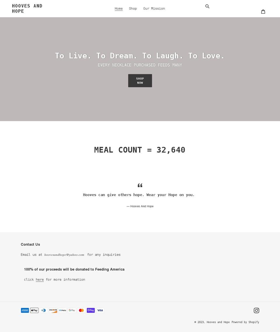 hoovesandhope.org shopify website screenshot
