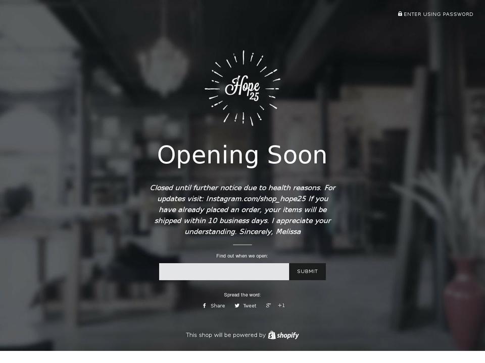hope25.com — Shopify storefront screenshot