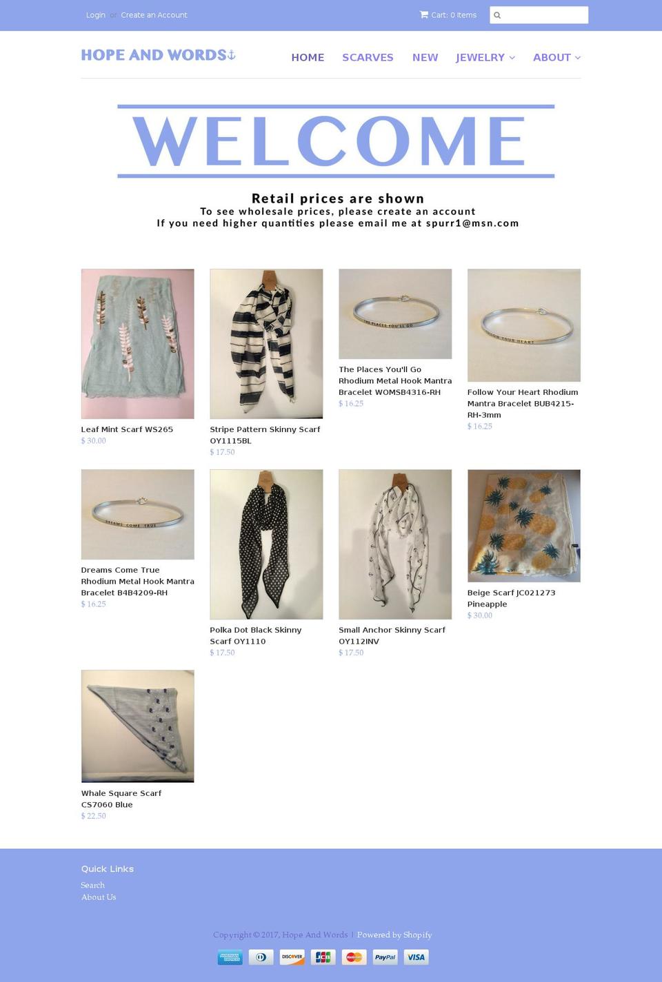 hopeandwords.com shopify website screenshot