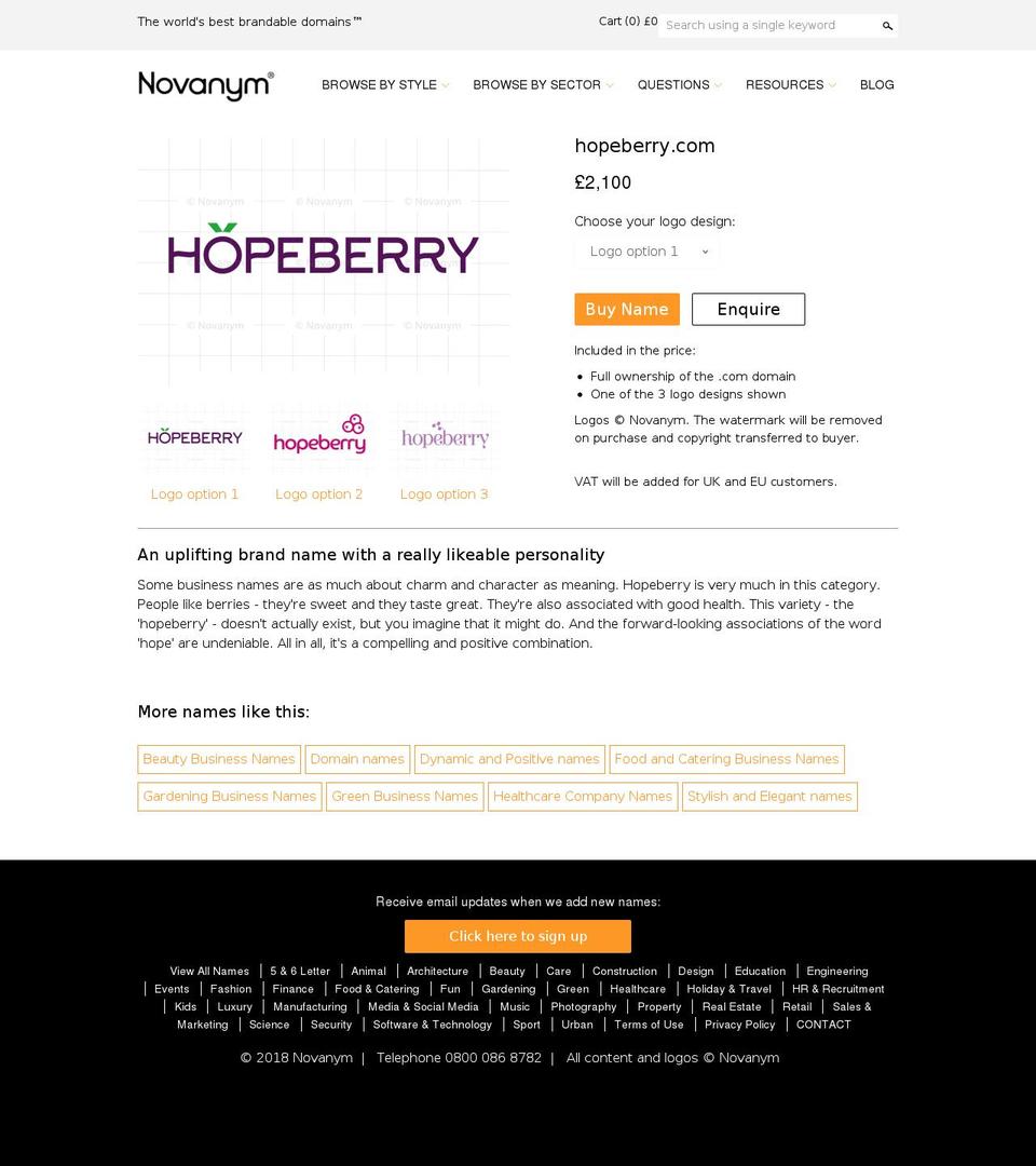 hopeberry.com — Shopify storefront screenshot