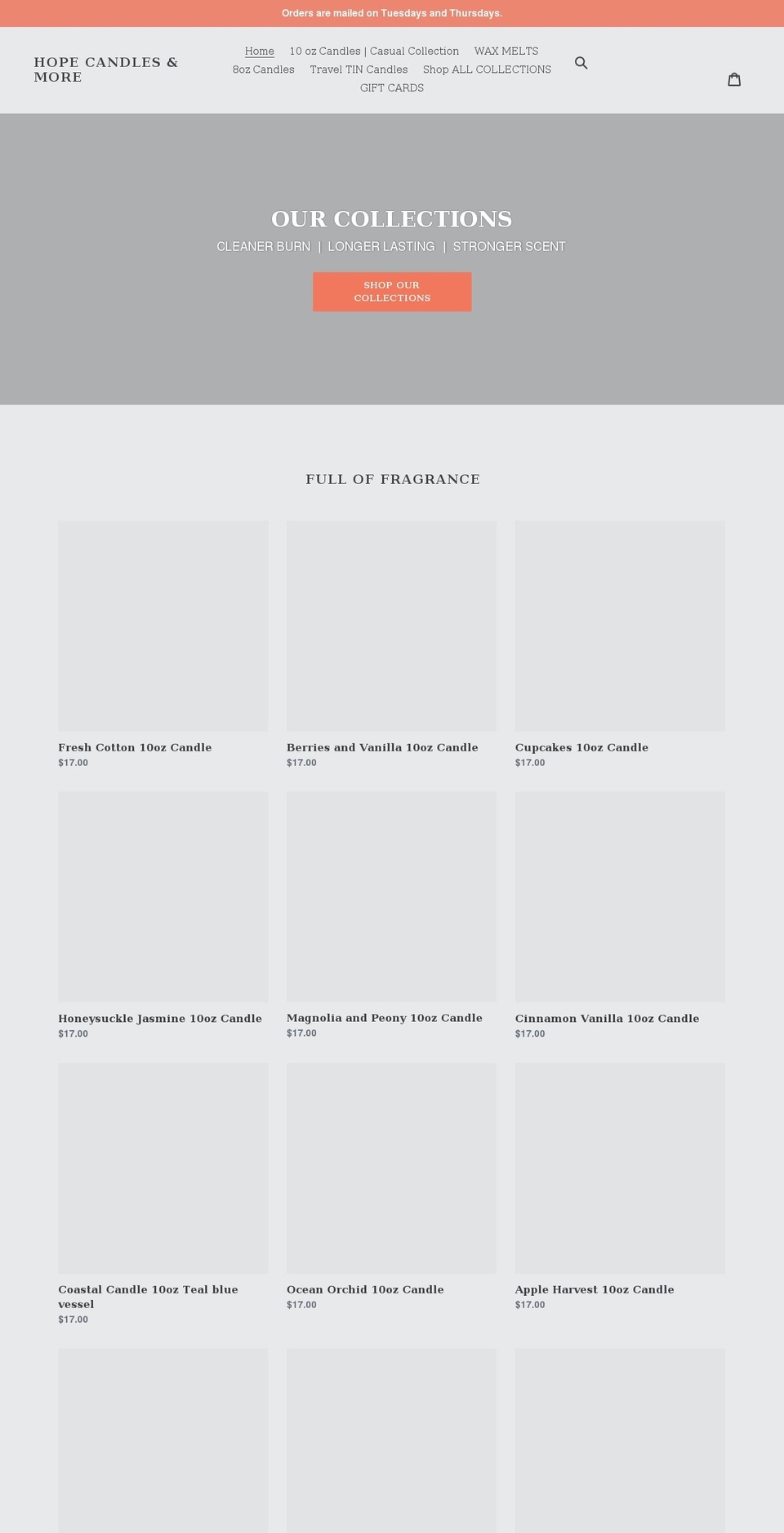 hopecandlesandmore.com shopify website screenshot