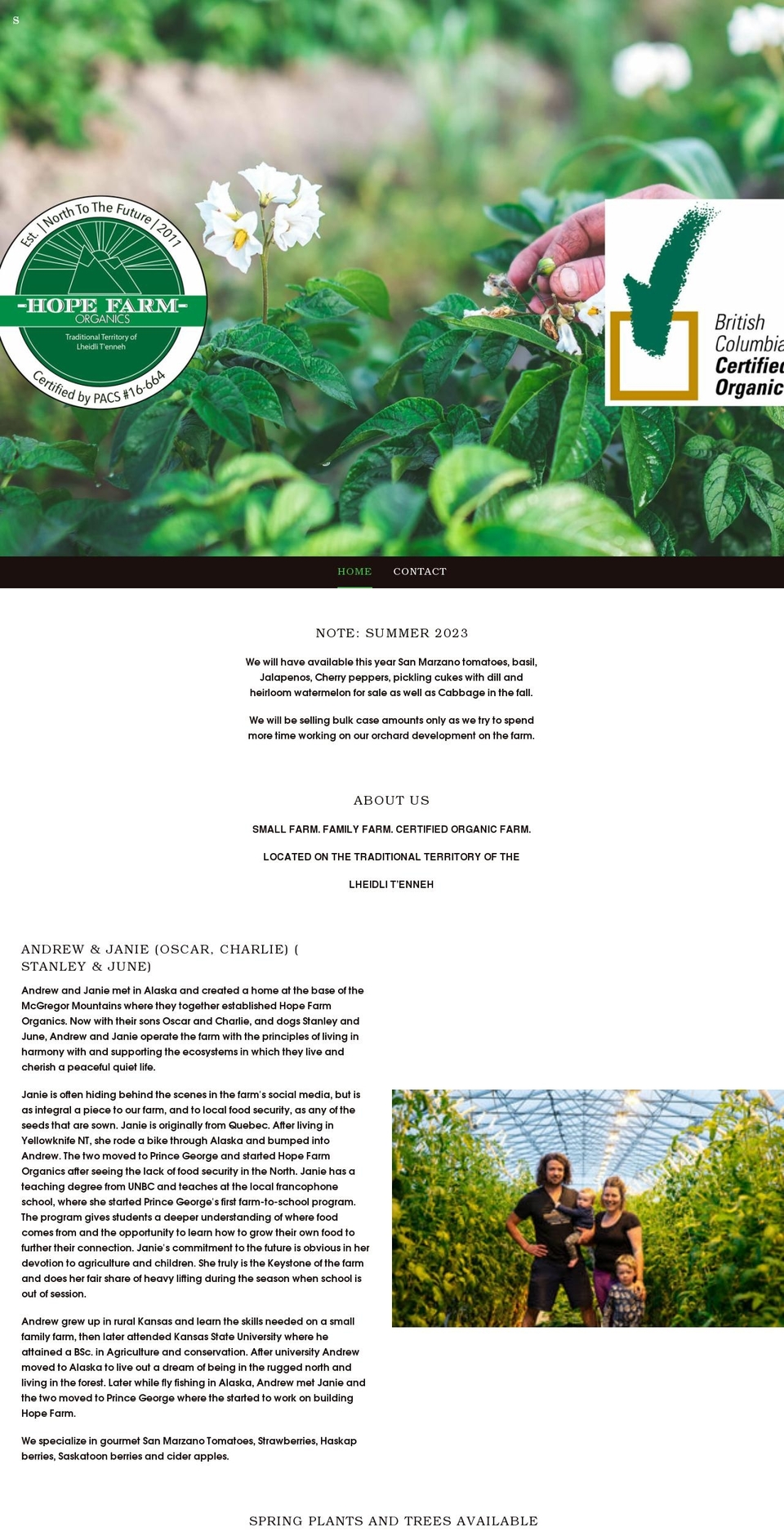 hopefarmorganics.com shopify website screenshot