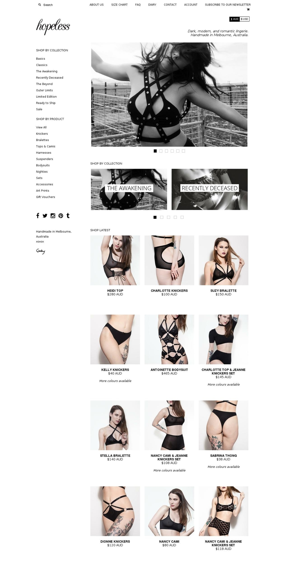 hopelesslingerie.com.au shopify website screenshot