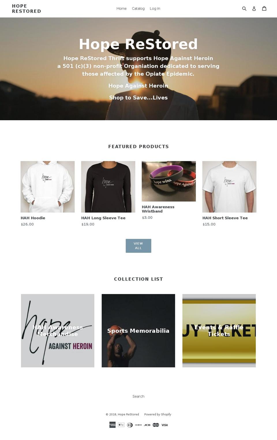 hoperestoredthrift.org shopify website screenshot