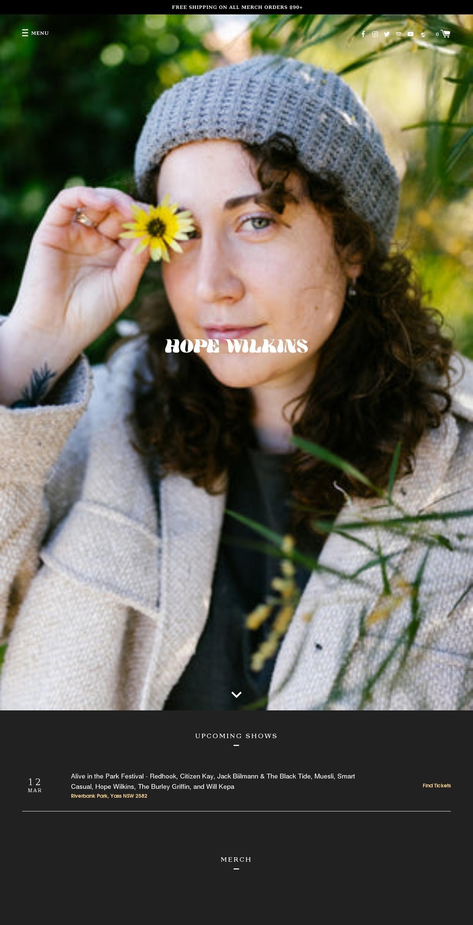 hopewilkinsmusic.com shopify website screenshot