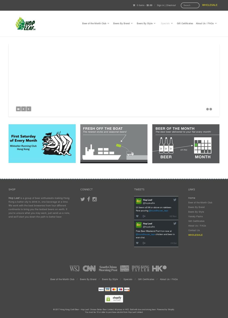 hopleaf.biz shopify website screenshot