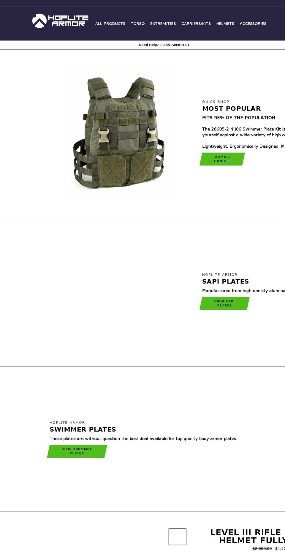 hoplitearmor.com shopify website screenshot