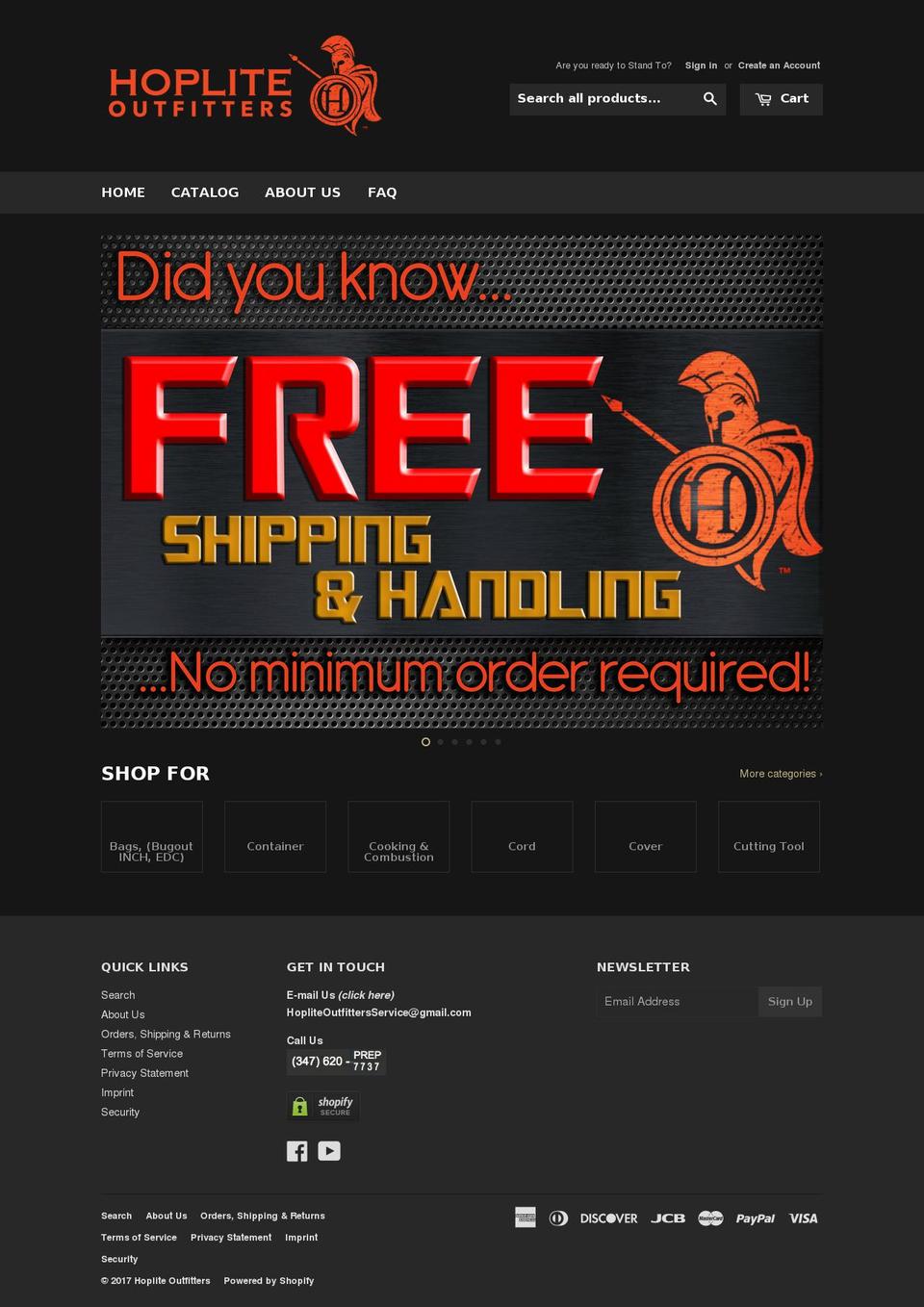 hopliteoutfitters.net shopify website screenshot