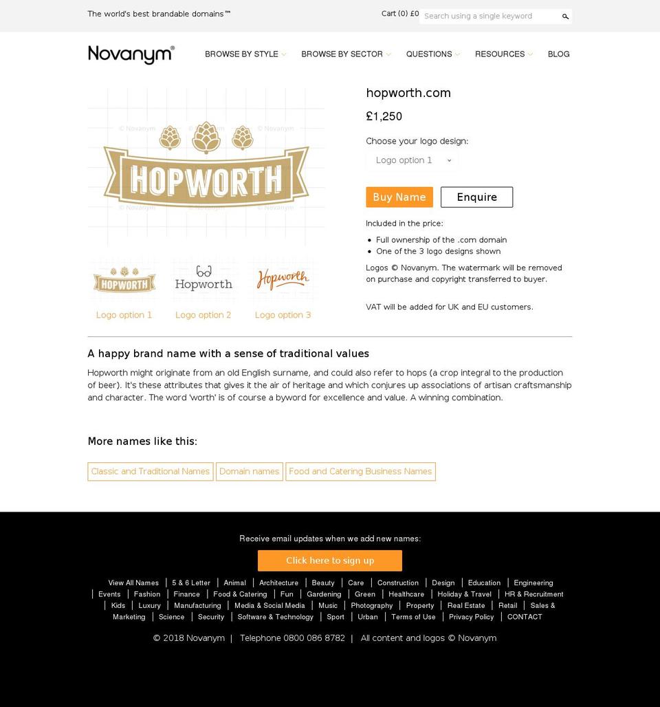 hopworth.com shopify website screenshot