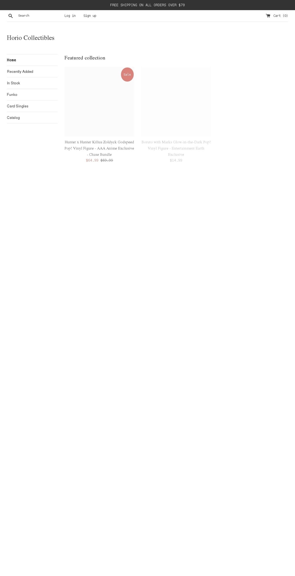 horiocollectibles.com shopify website screenshot