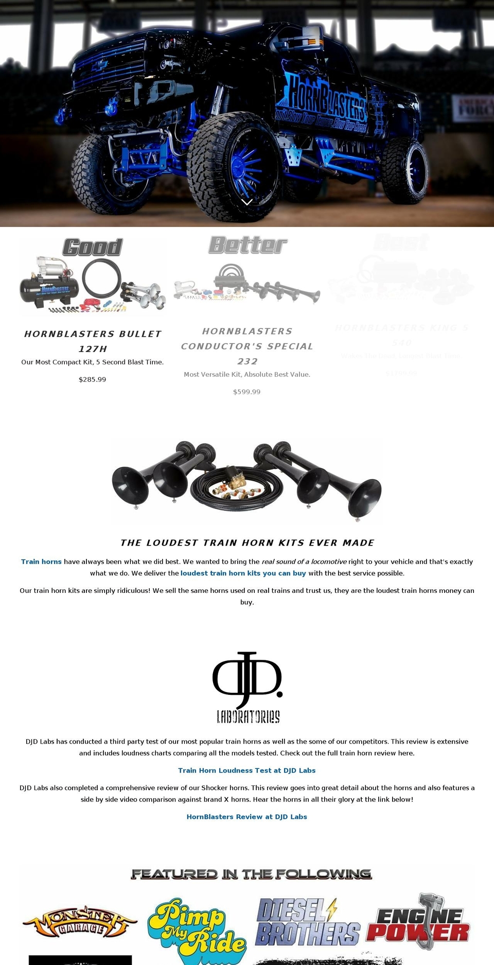 hornblasters.com — Shopify storefront screenshot