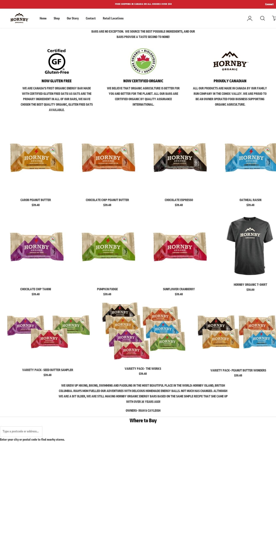 hornbyenergybars.com — Shopify storefront screenshot