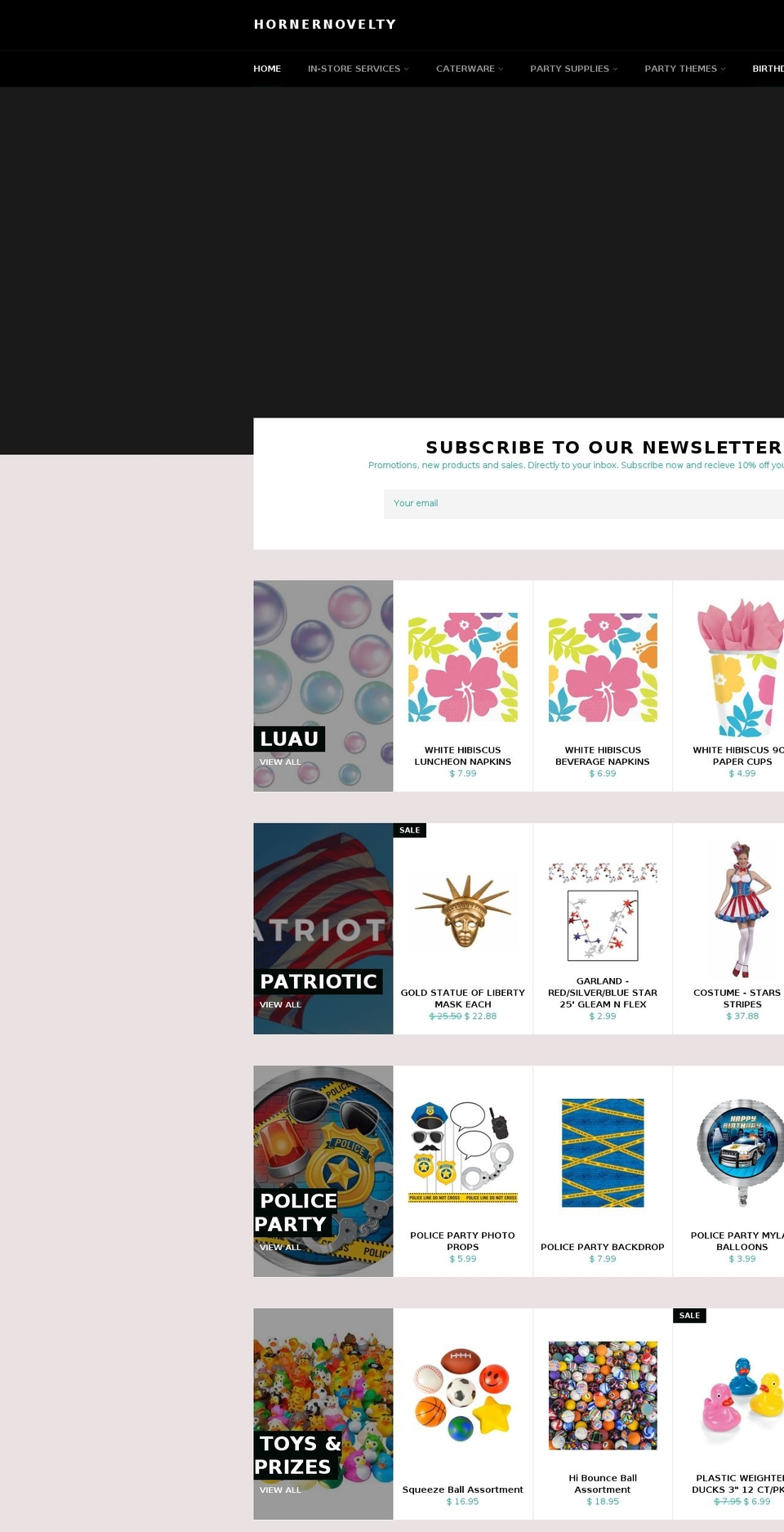 hornernovelty.com shopify website screenshot