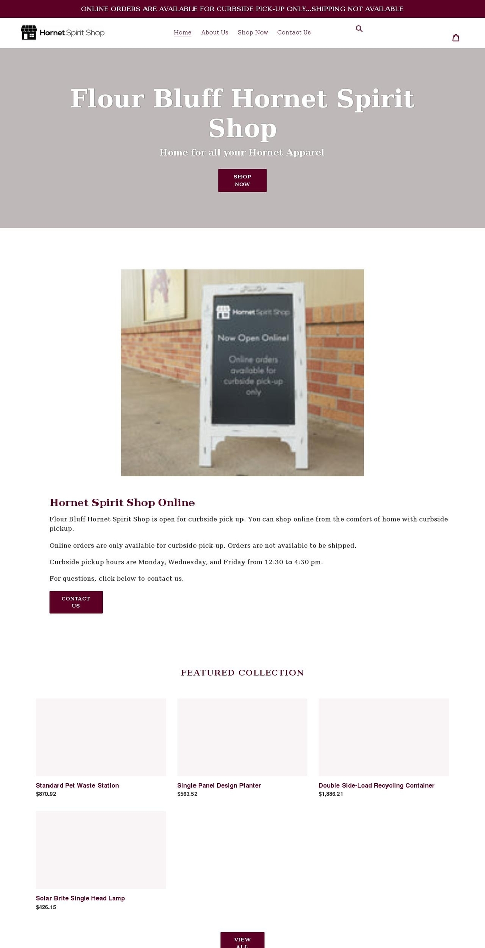 hornetspiritshop.net shopify website screenshot