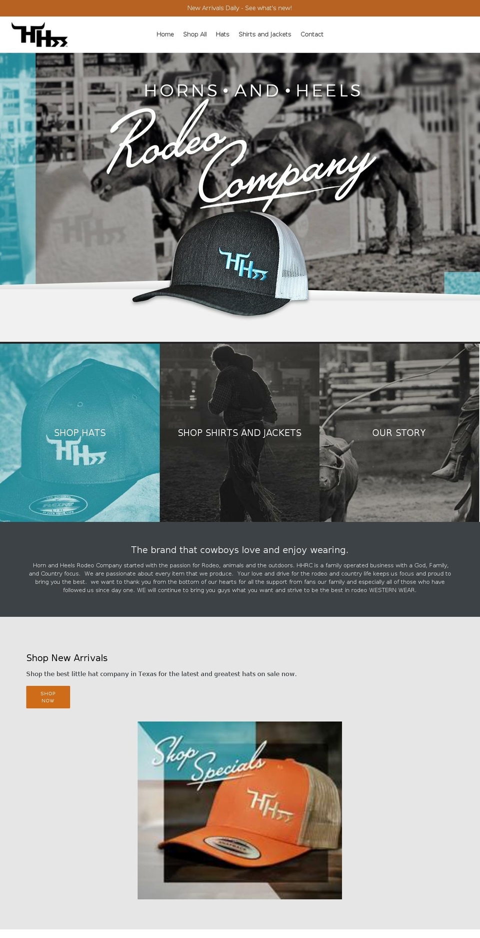 hornsandheels.com — Shopify storefront screenshot