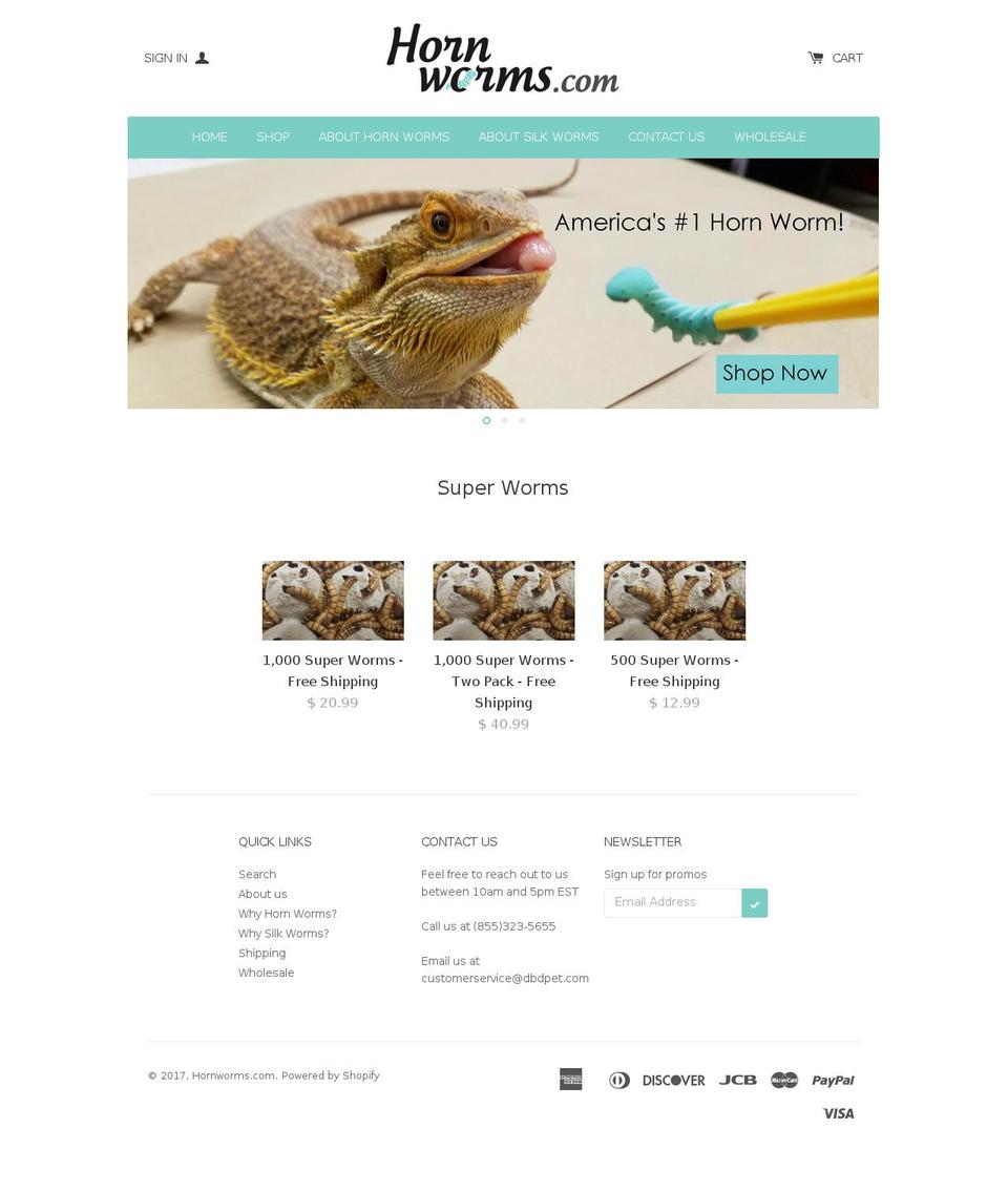 hornworms.com shopify website screenshot