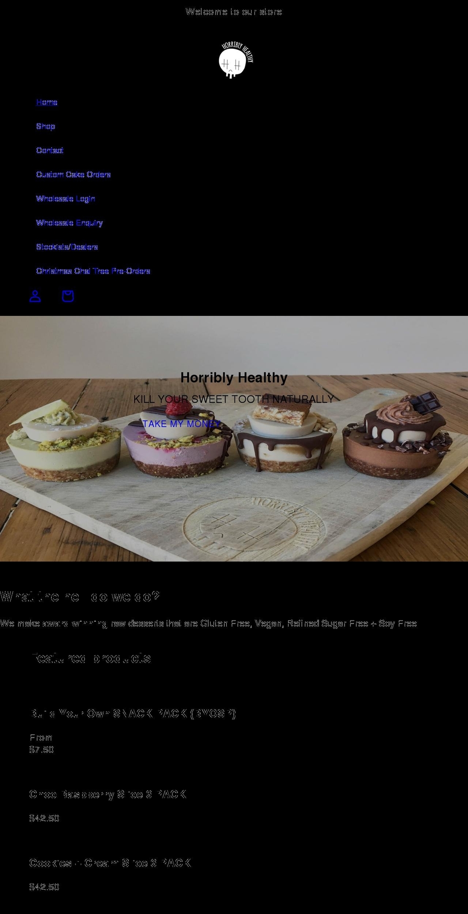 horriblyhealthy.com.au shopify website screenshot