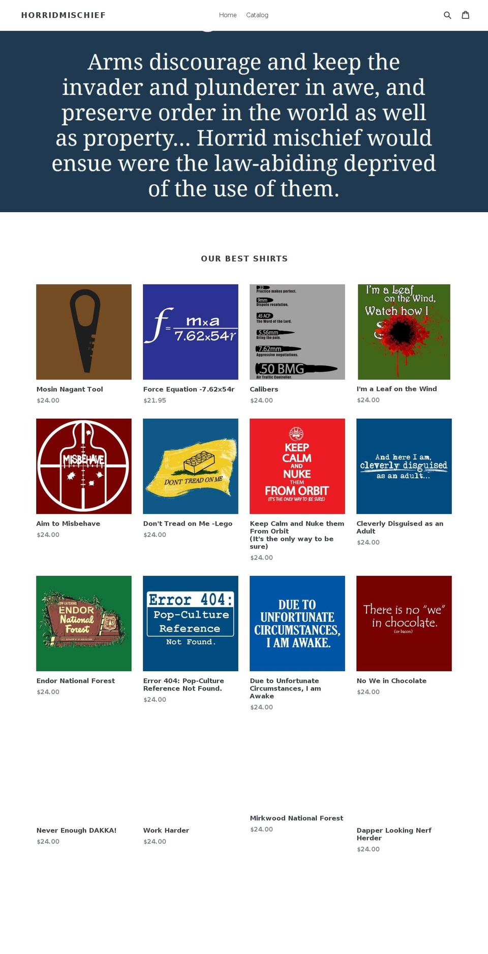 horridmischief.com — Shopify storefront screenshot