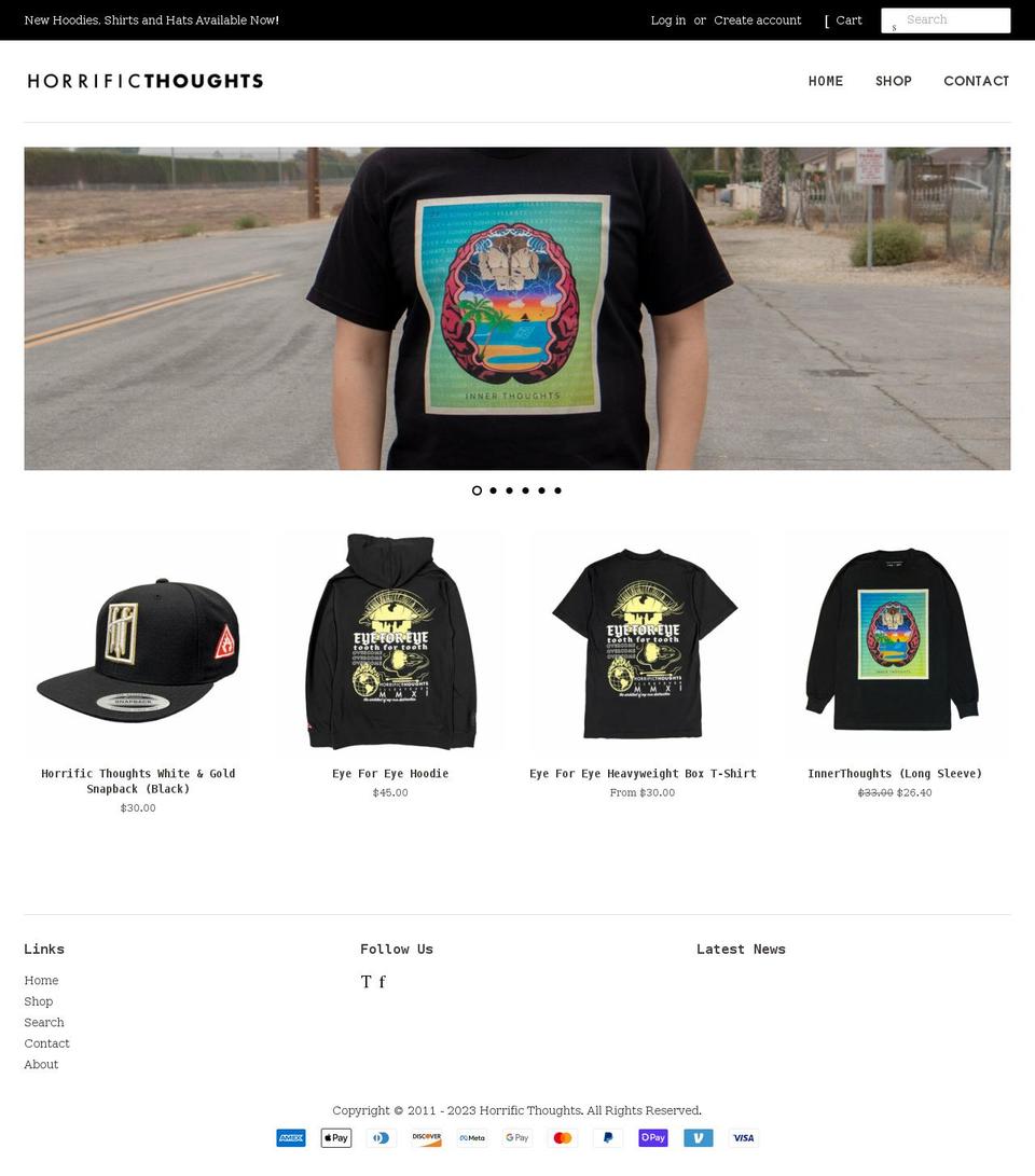 horrificthoughts.com shopify website screenshot