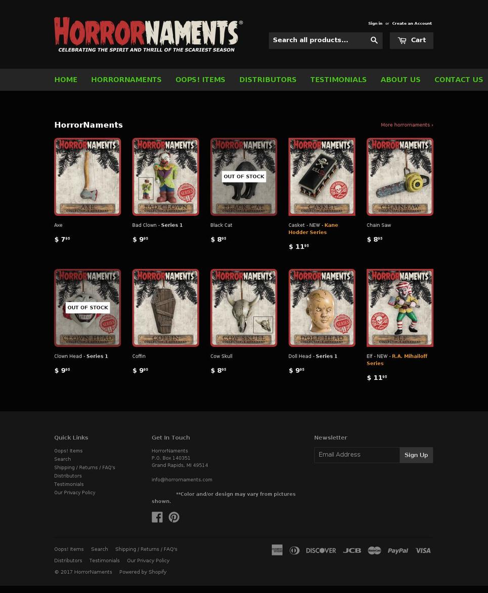 horrornaments.com shopify website screenshot