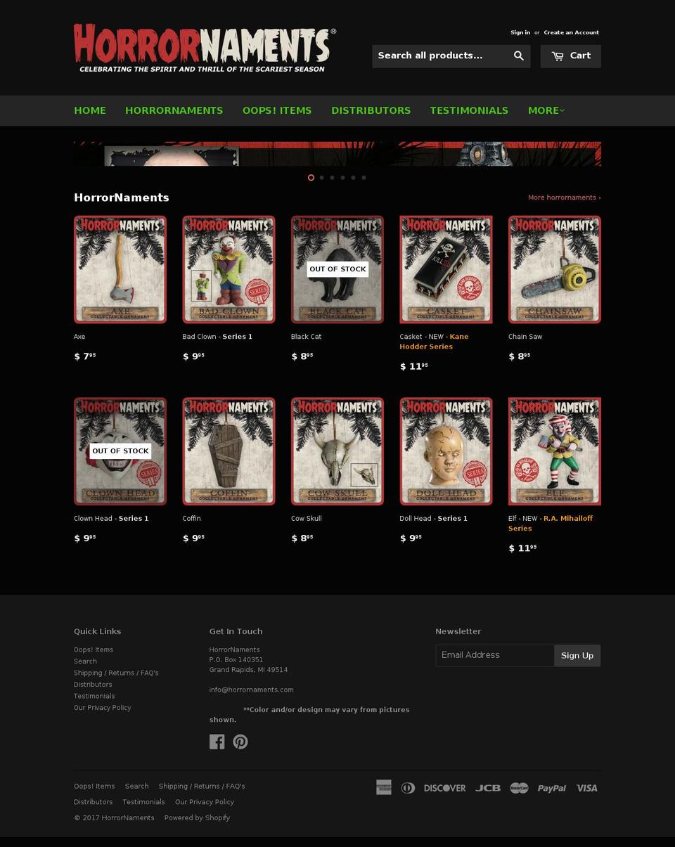 horrornaments.net shopify website screenshot