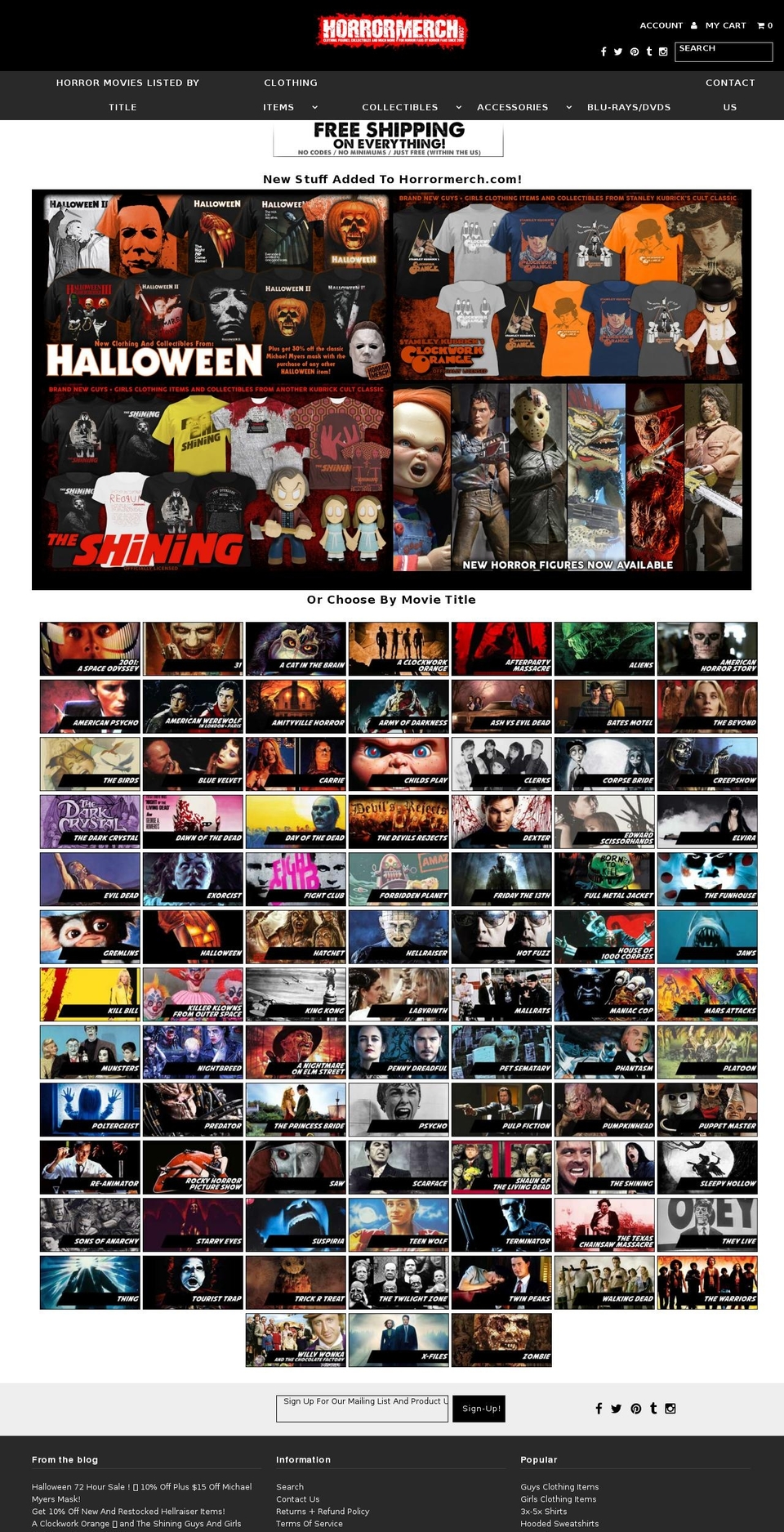 horrorshirtclub.com shopify website screenshot
