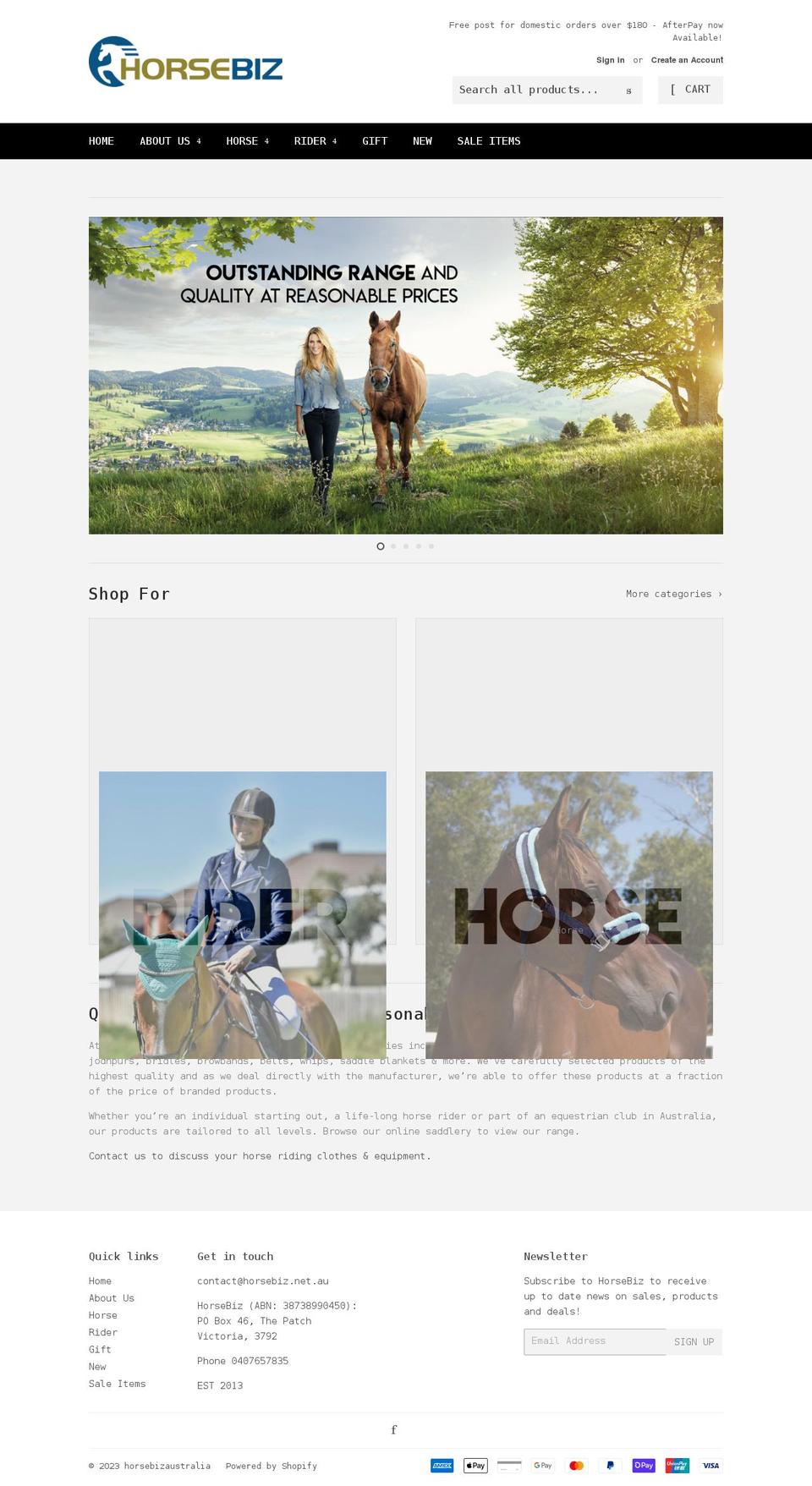 horsebizaustralia.com.au shopify website screenshot