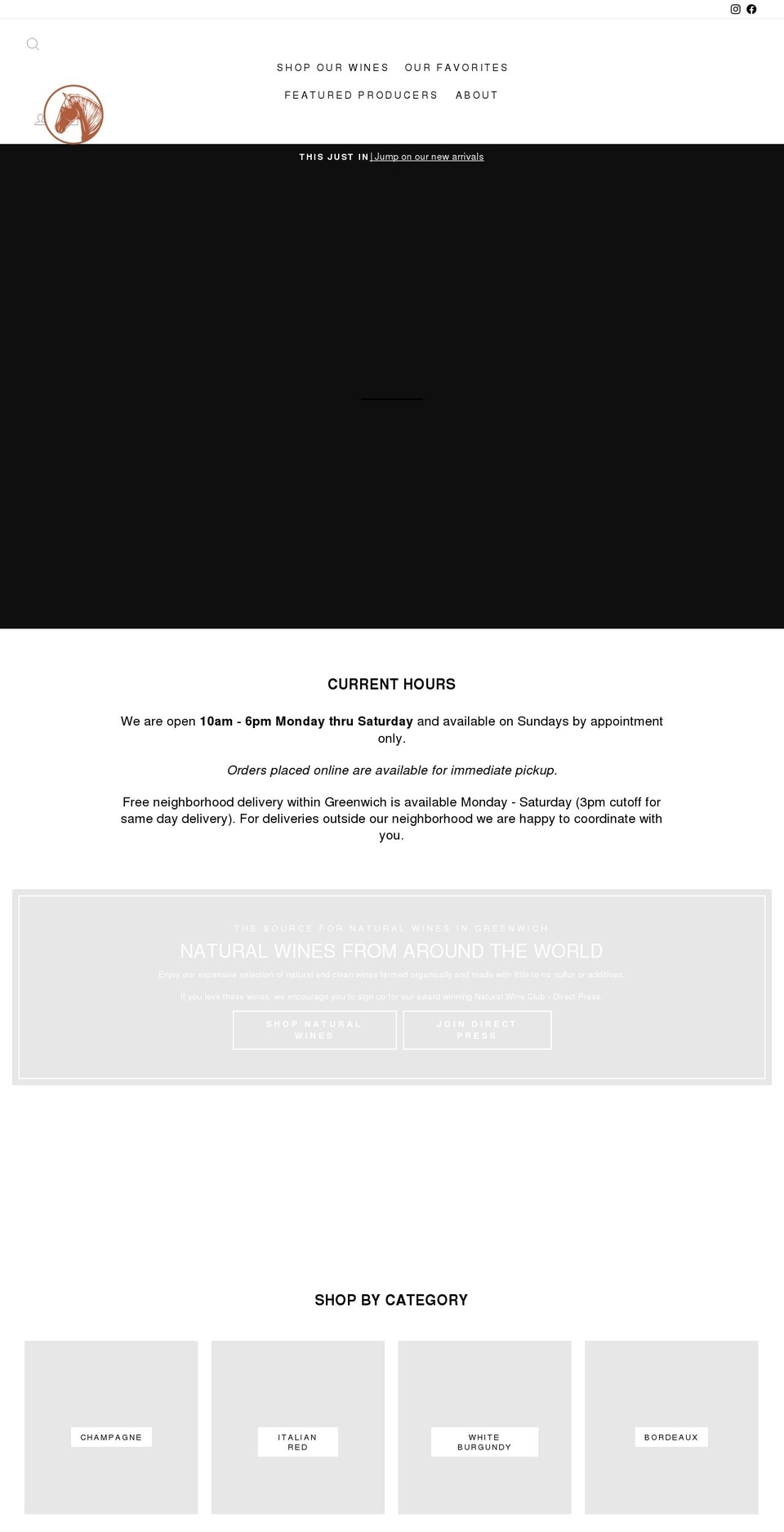 horseneckwine.com shopify website screenshot
