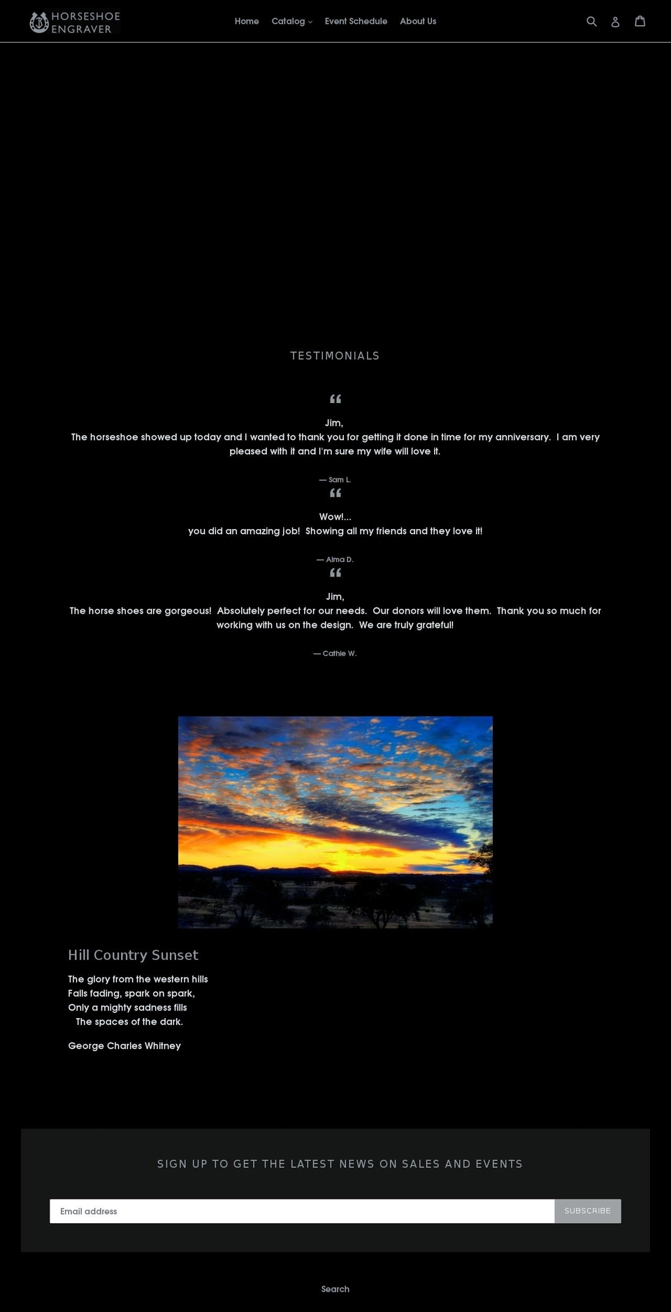 horseshoeengraver.com shopify website screenshot