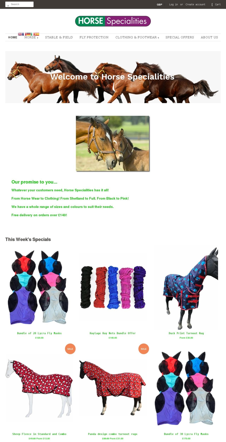 horsespecialities.com shopify website screenshot