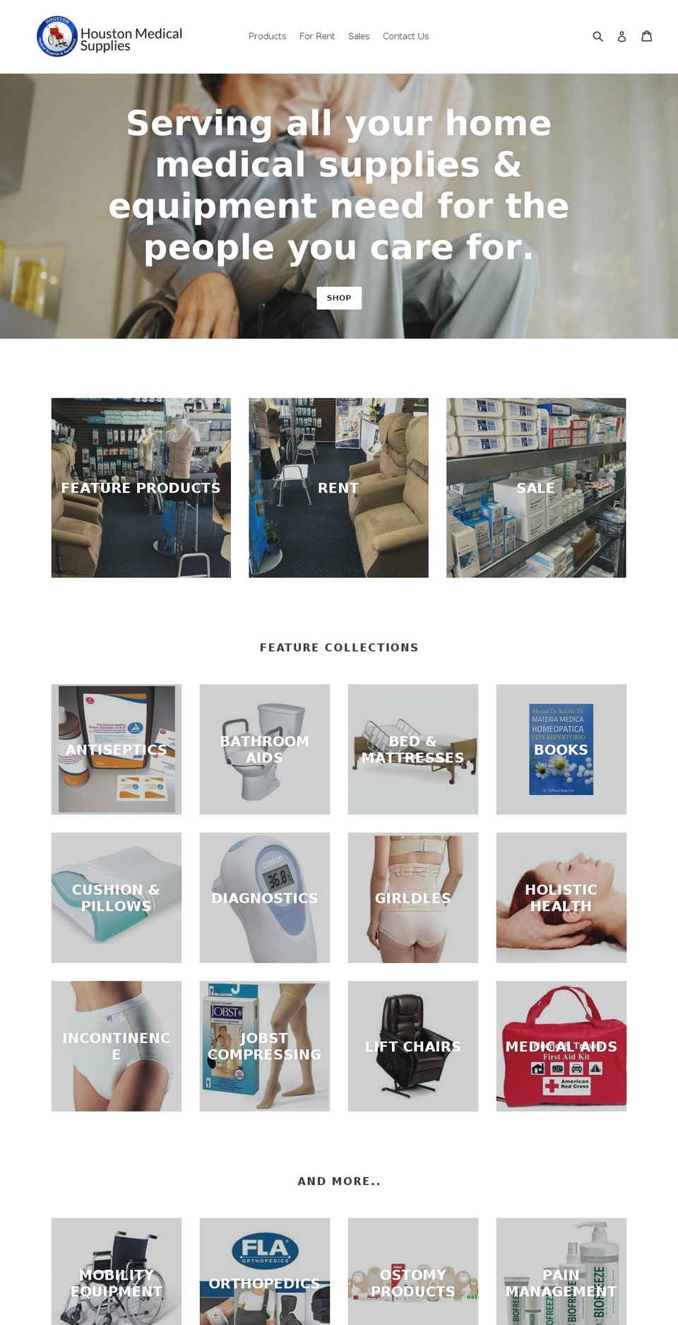 hospitalbedrentalhouston.com — Shopify storefront screenshot
