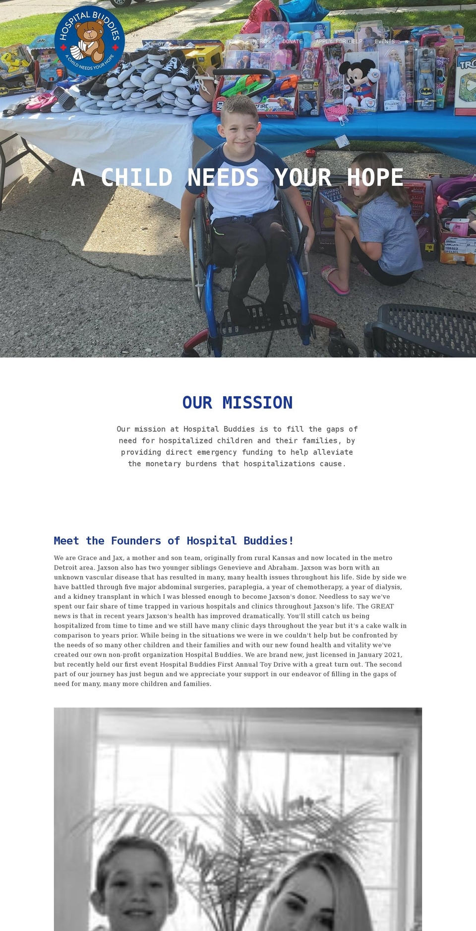 hospitalbuddies.org shopify website screenshot