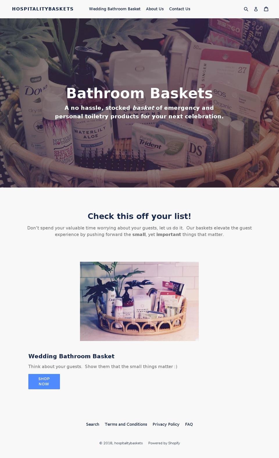 hospitalitybaskets.com — Shopify storefront screenshot