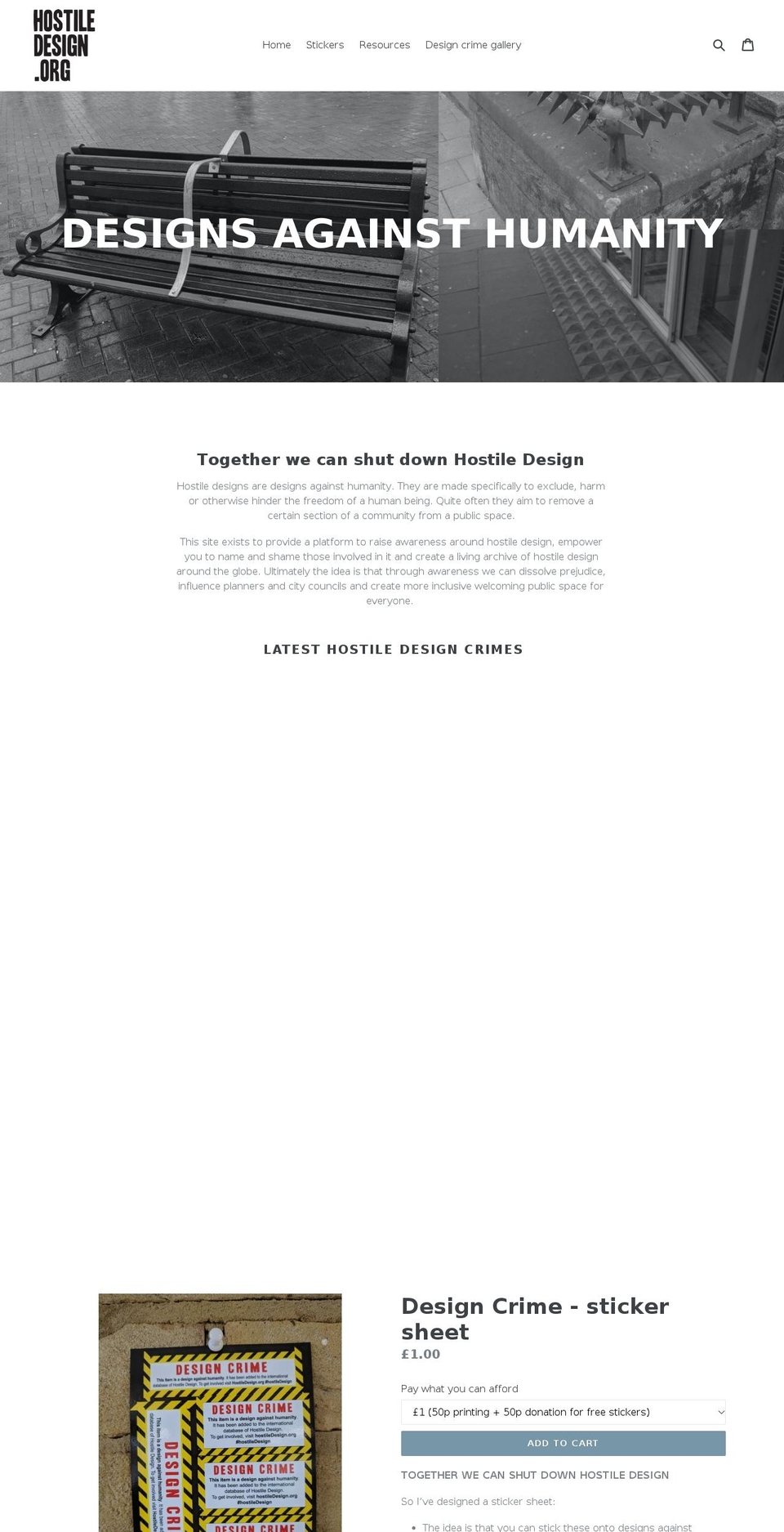 hostiledesign.myshopify.com shopify website screenshot