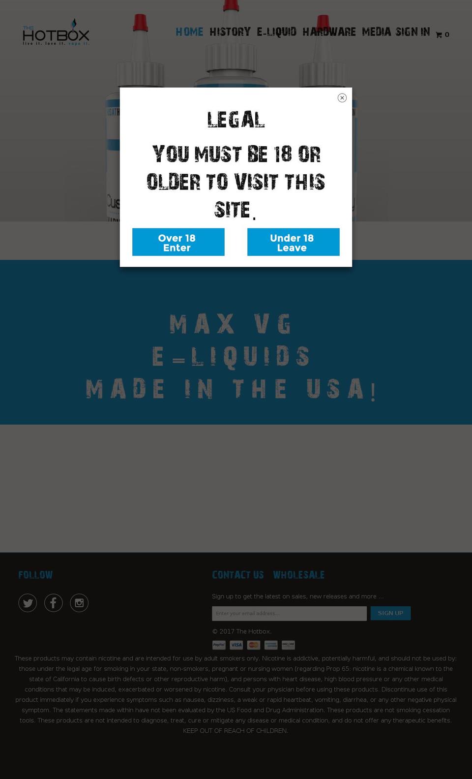 hotboxvapes.com shopify website screenshot