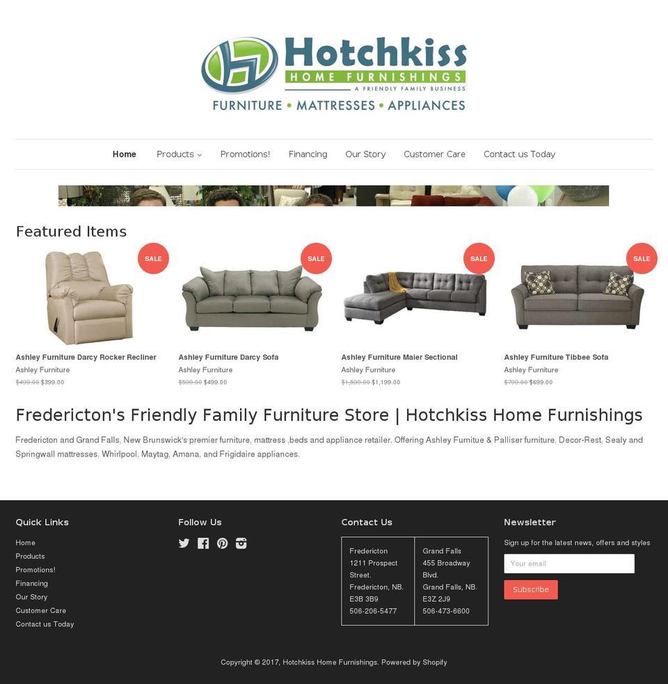 hotchkisshomefurnishings.ca shopify website screenshot