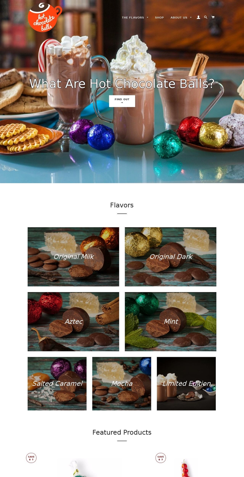 hotchocolateballs.com shopify website screenshot